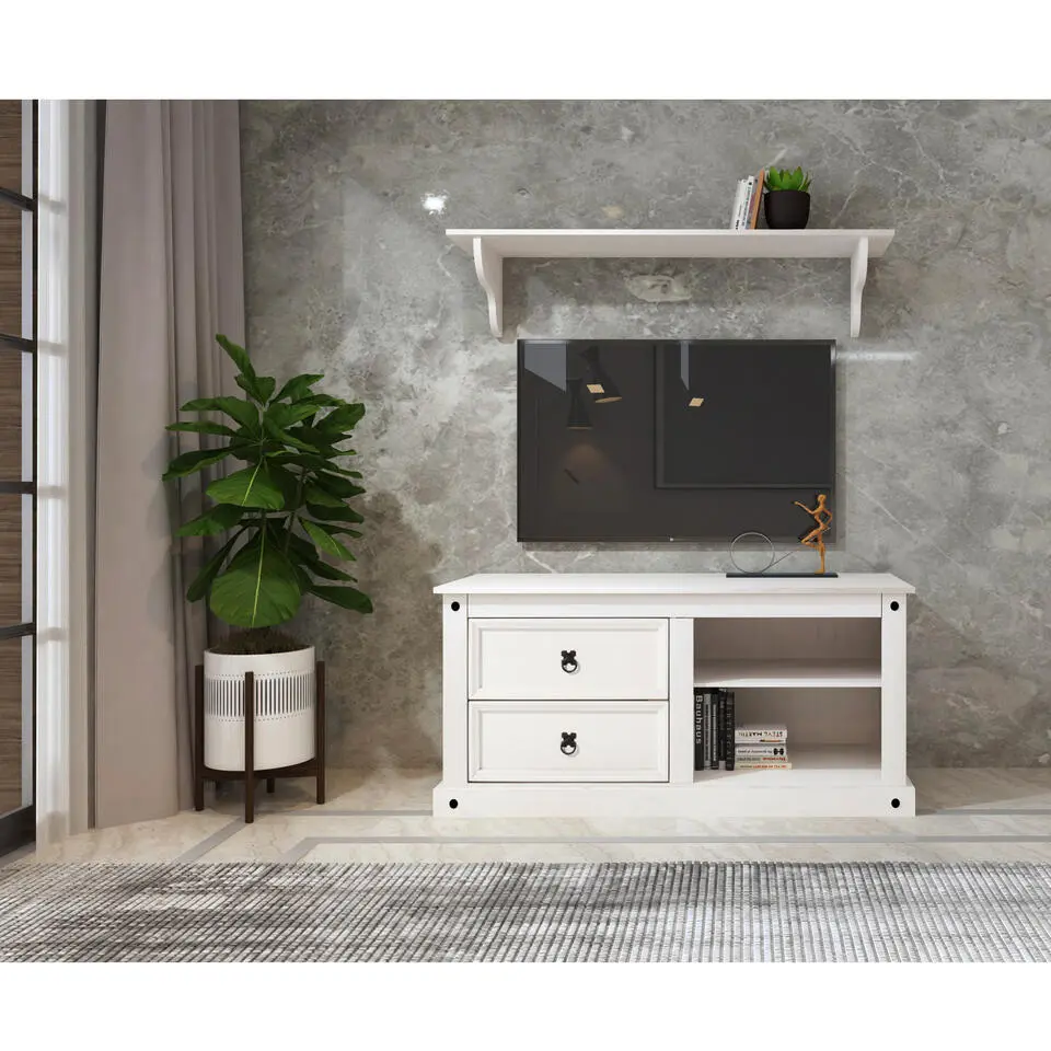 Mexico - TV-meubel met 2 laden in wit grenen