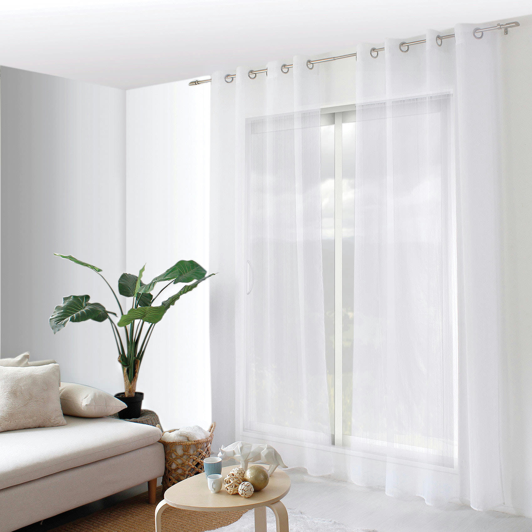 - Voilage tamisant à bande tissée polyester blanc 140x240 cm