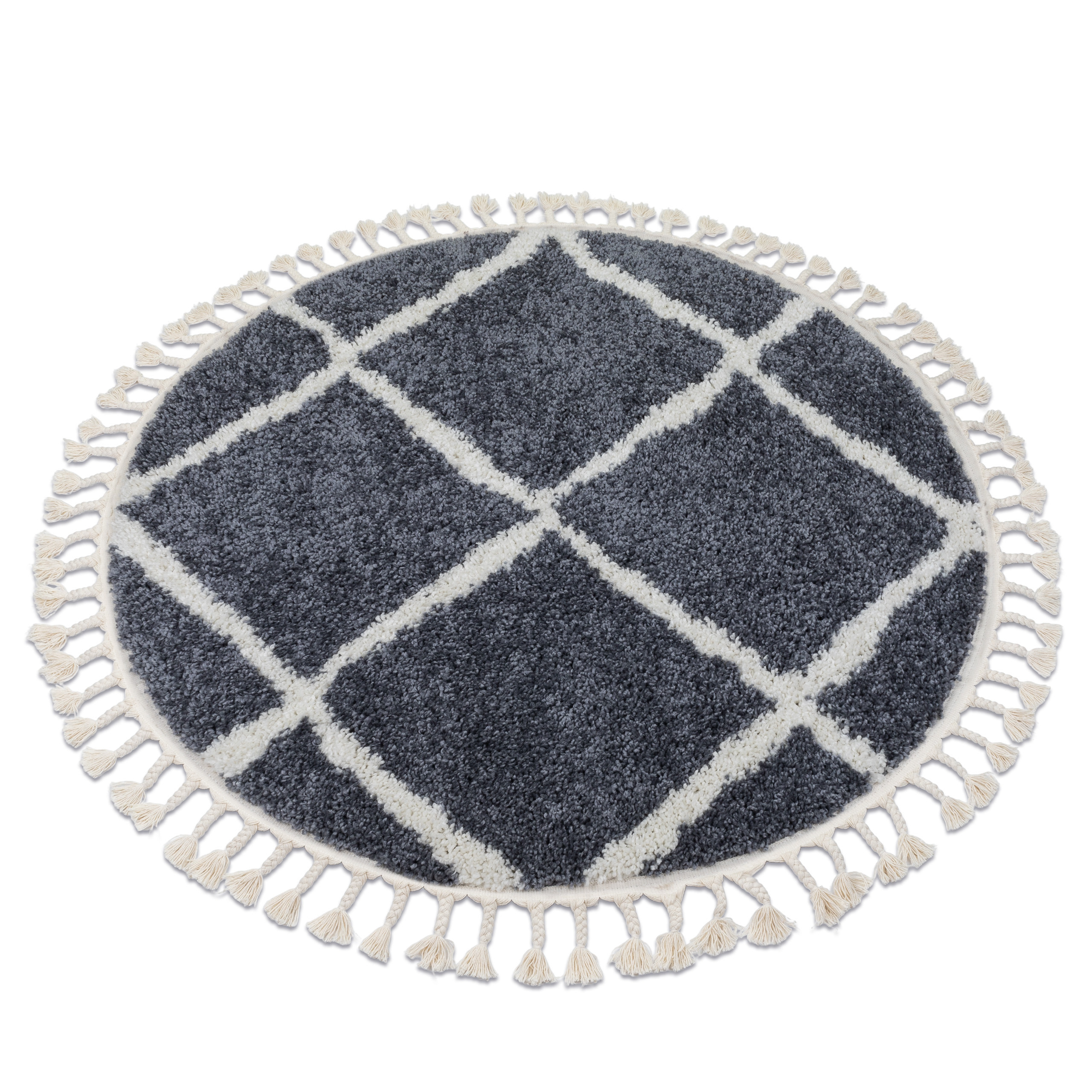 Dywan BERBER CROSS B5950 szary / biały Frędzle berberyjski koło 120 cm