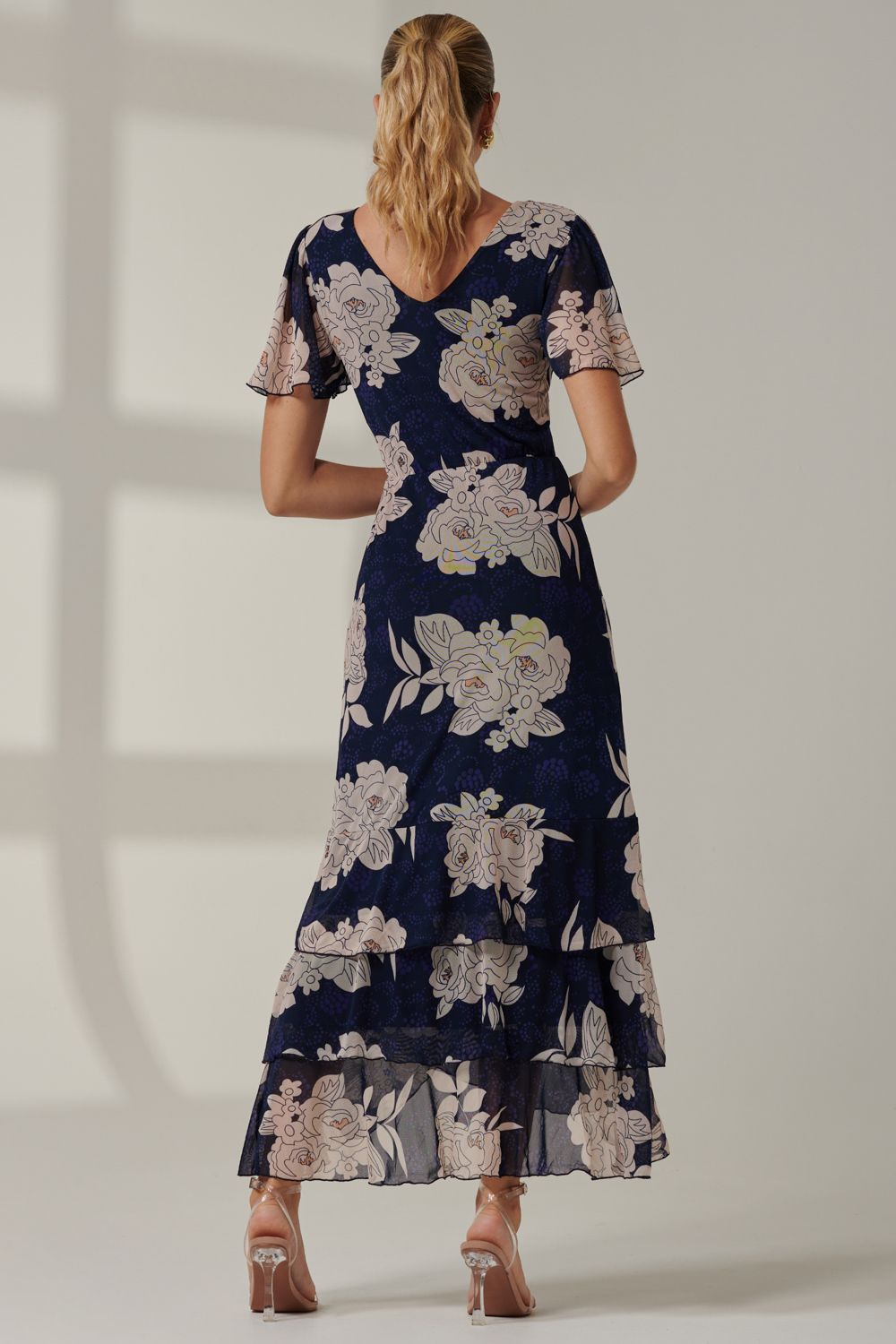 Jolie Moi Floral Printed Tiered Maxi Dress