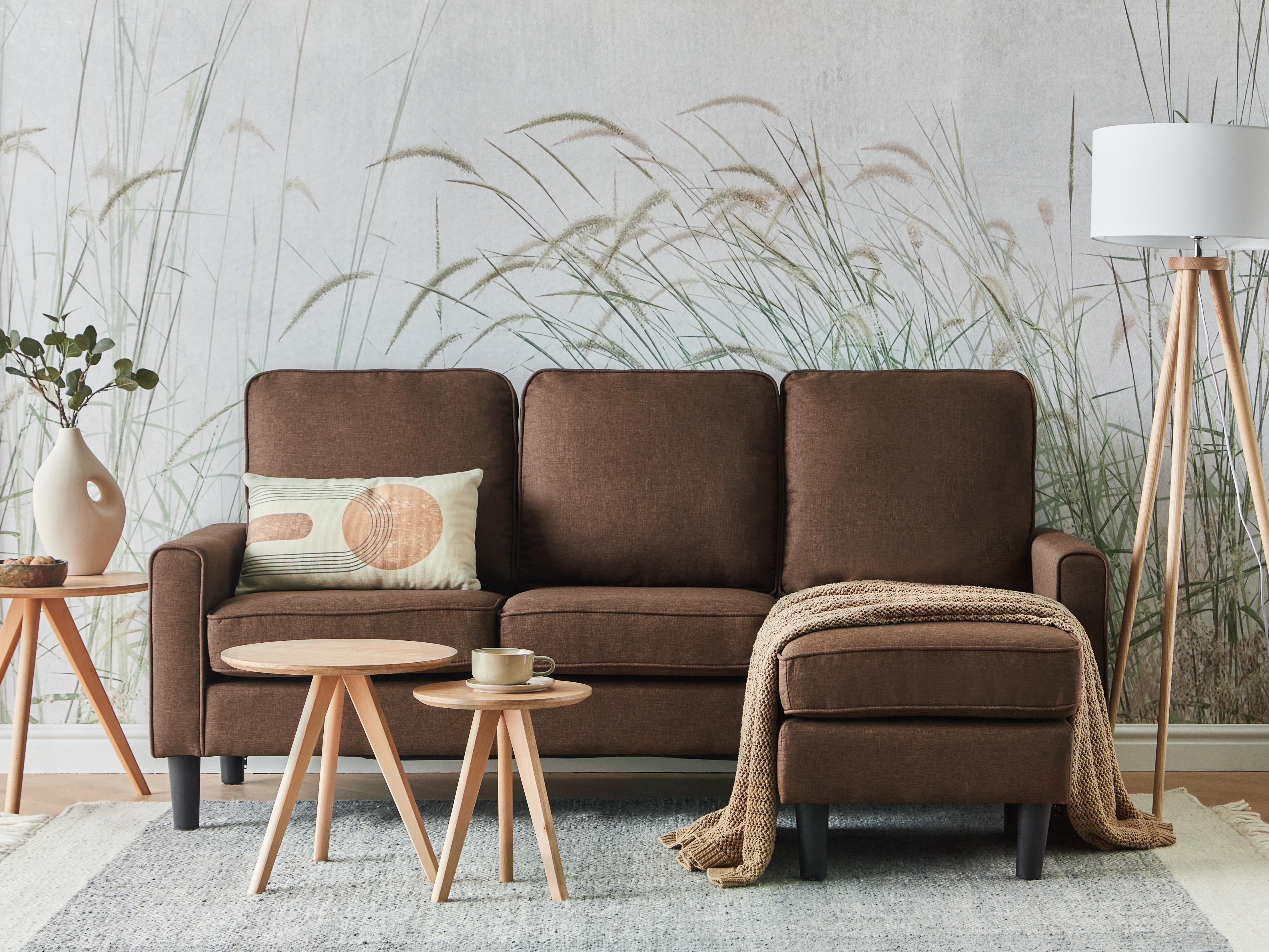 Sofa 3 Seater AVESTA Fabric Brown with Ottoman