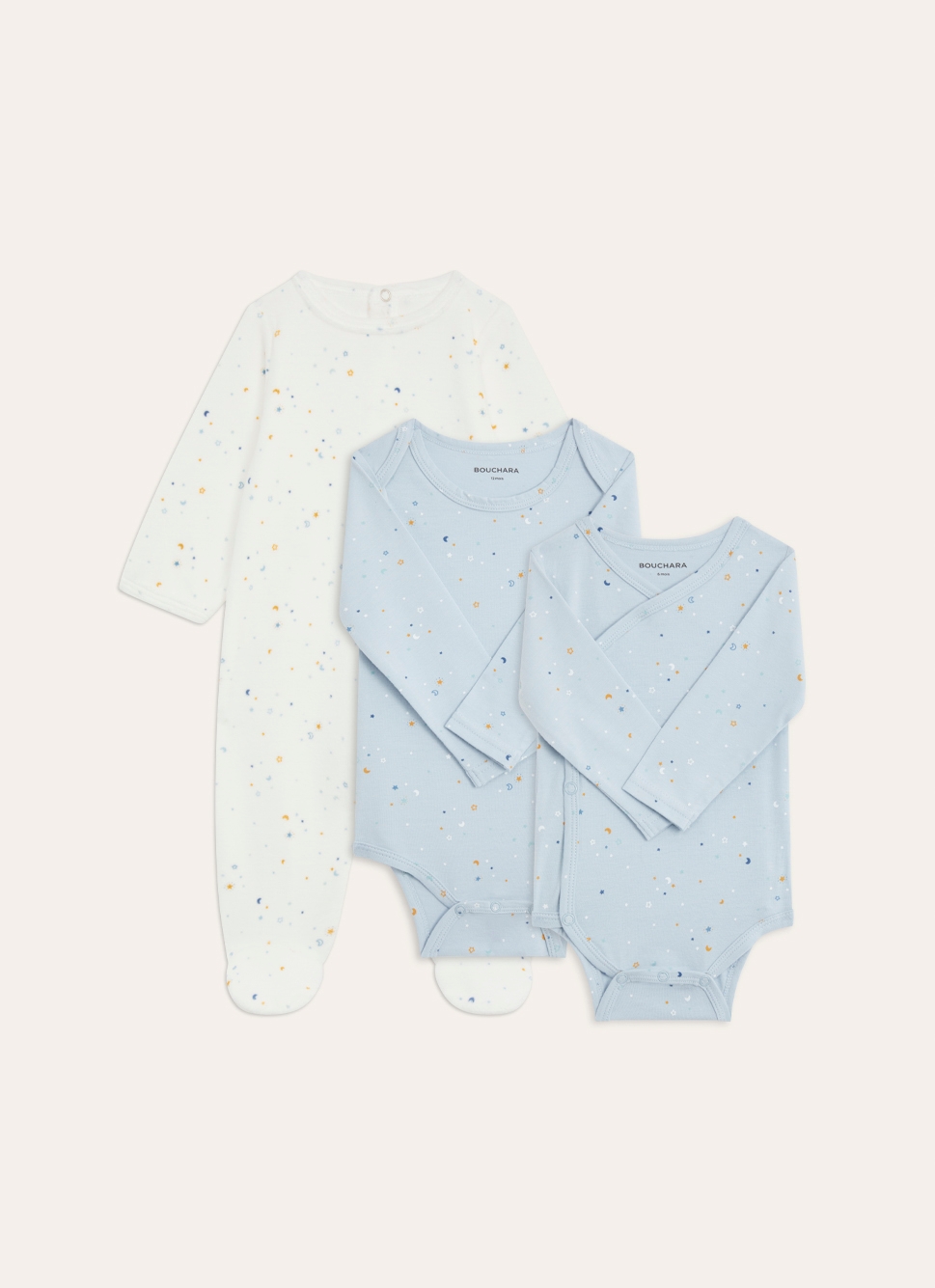 SET GRENOUILLÈRE & BODY MOTIF PETITES ÉTOILES ECRU