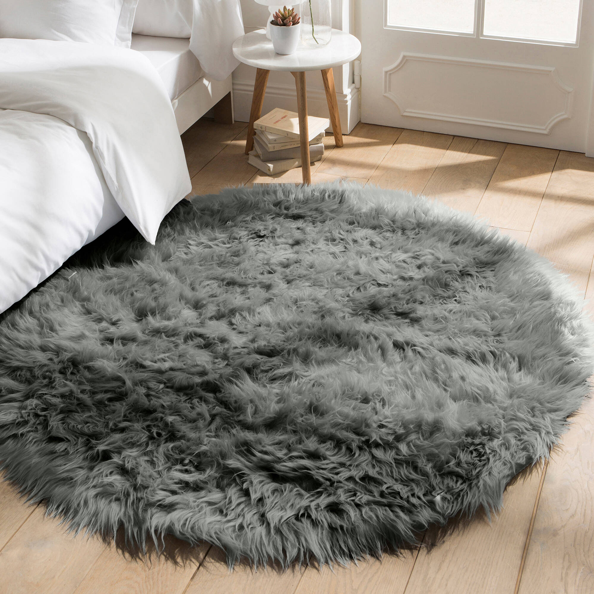Tapis rond poils longs