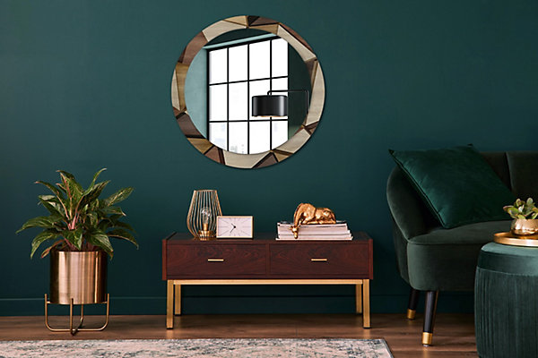 Miroir Cercle Ovale Motif Décoratif Wallfluent fi80 cm Bois Géométrique 3D Salle de Bain Scandinave