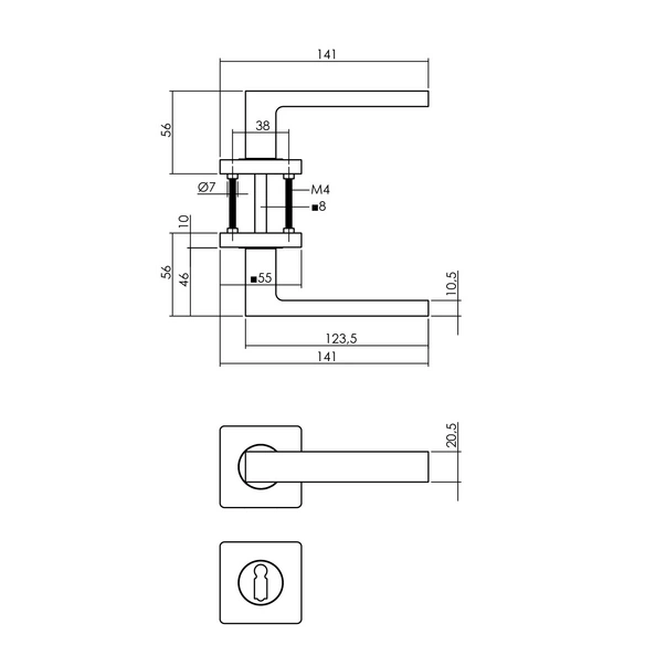 Türdrücker »Hera«, 55x55x10 mm BB-Rosetten