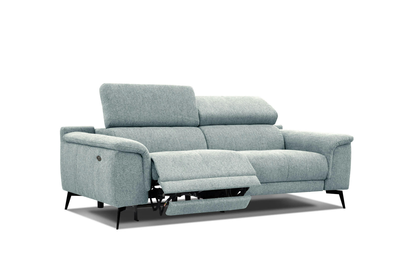 FIERO - Canapé 3 places XXL avec relax électrique côté gauche tissu bleu clair