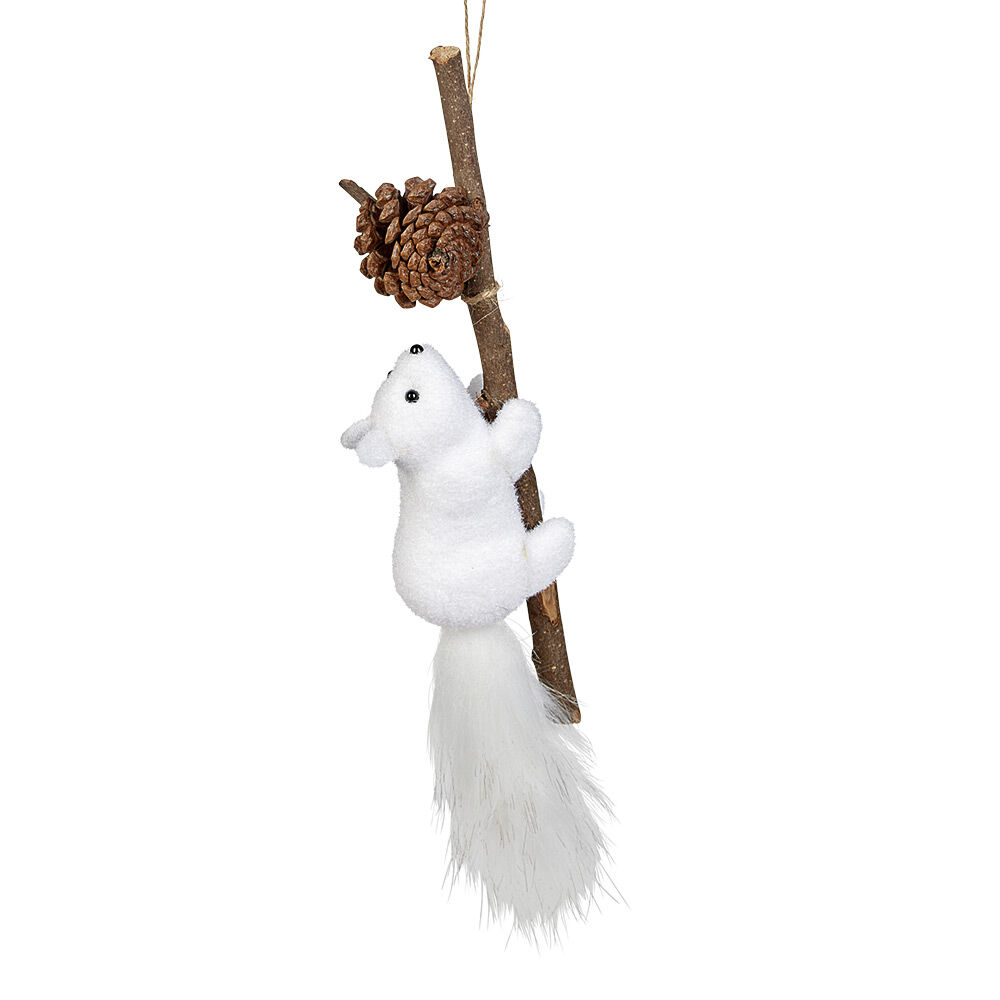 Décoration écureuil sur branche à poser No&euml;l blanc naturel