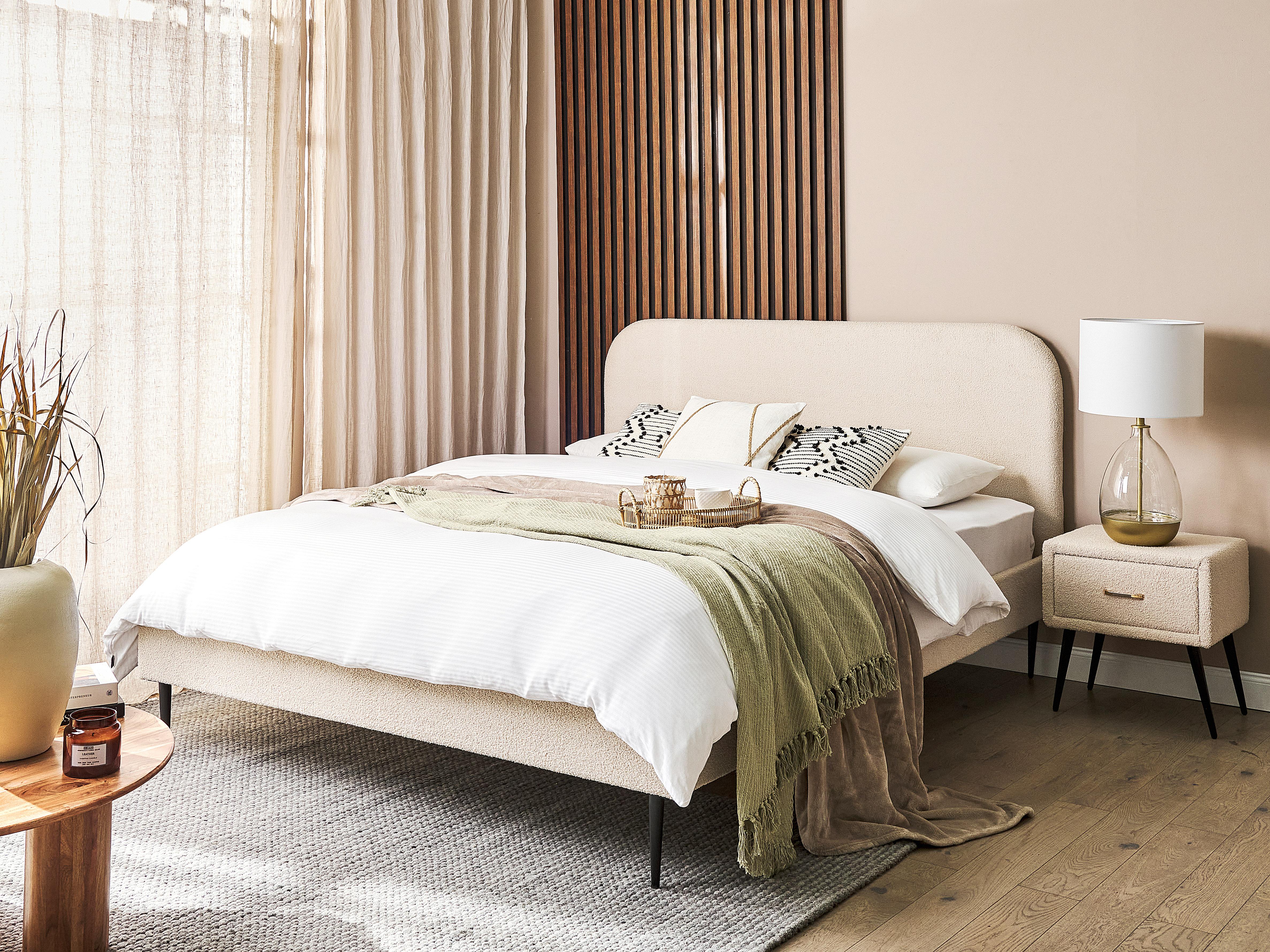 Bed Boucle FLAYAT 160 x 200 cm (EU King Size) Light Beige