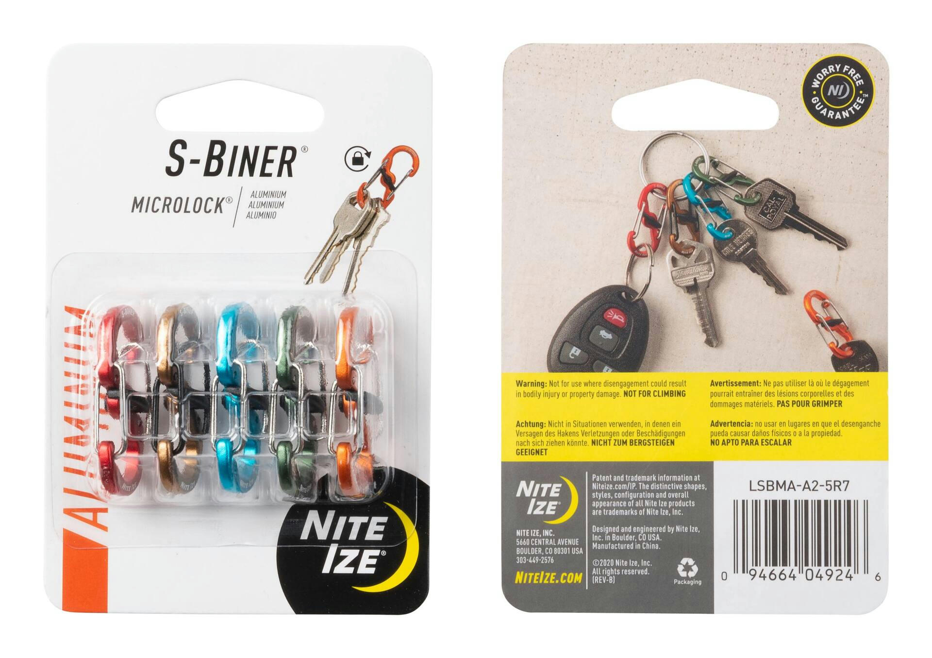Nite Ize S-Biner MicroLock Aluminium Wiregate S-Carabiner Clips, Each Holds 3 Keys, 5-pk