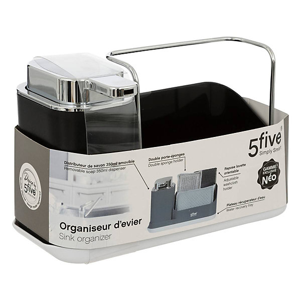 Organiseur évier avec distributeur 300ml Gris noir Néo - 5Five