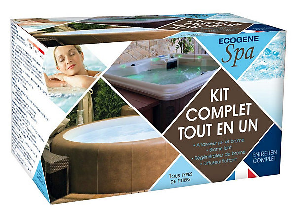 Kit d'entretient SPA au brome (1 brome 500g, 1 régénerateur brome 500g, diffuseur flottant, analyseur PH&brome avec 20 comprimés)