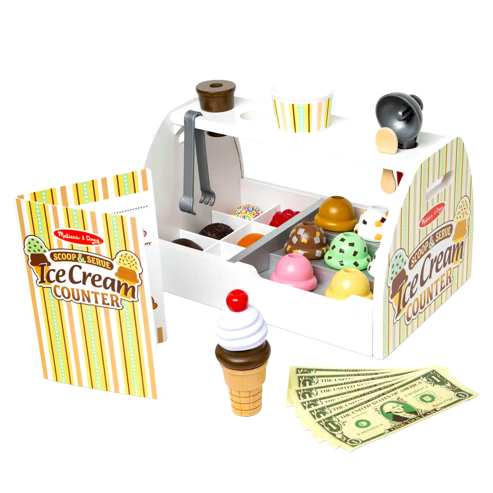 Melissa & Doug Wooden Ice Cream Counter Playset, 28-pc