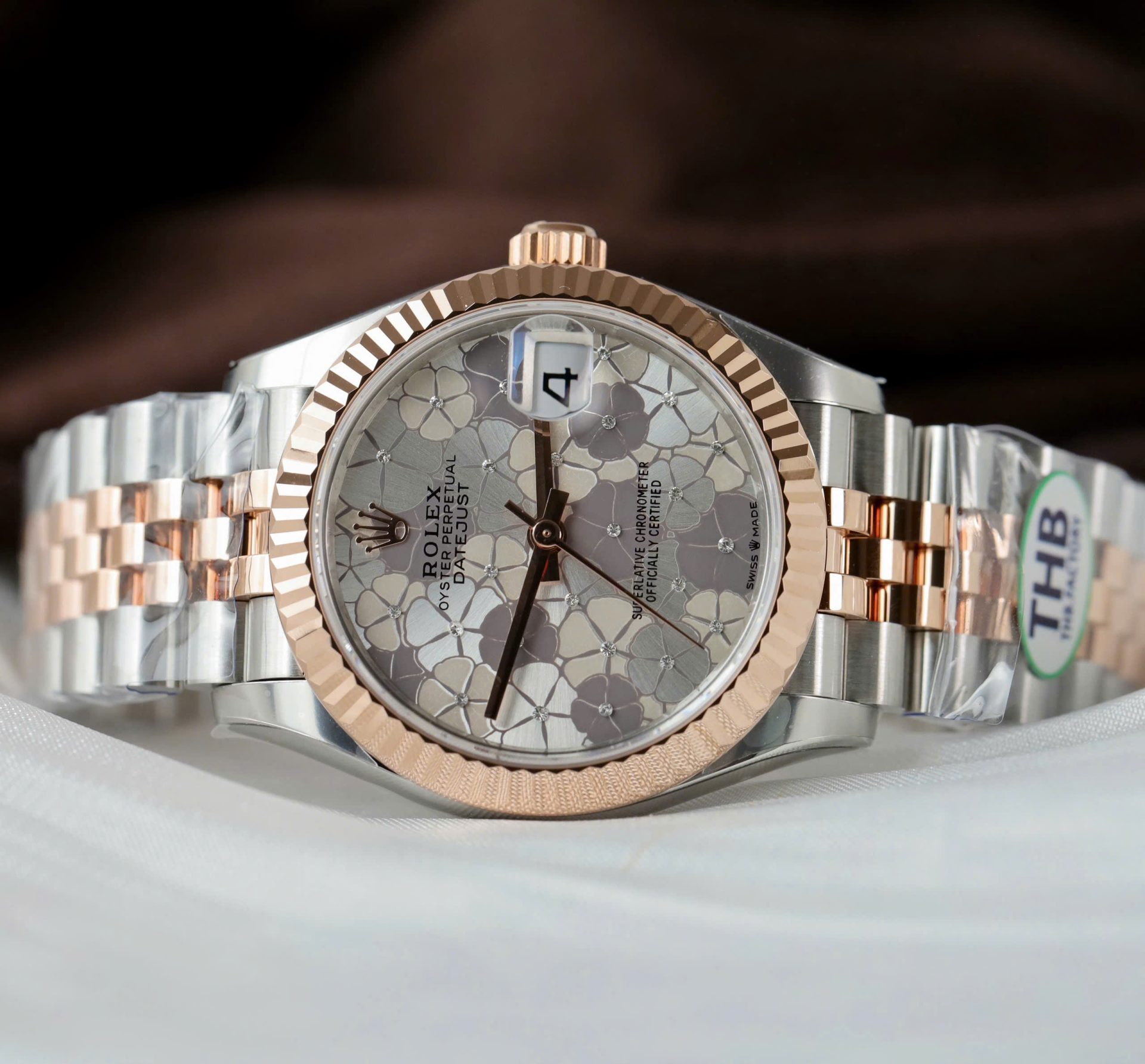 Rolex Datejust SS/RG Plated Flower Silver Dial CZ Diamonds 31mm Jub THBF Replica