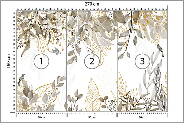 Papier Peint Intissé Photo FEUILLES Oiseaux Nature Pour Salon 270cm x 180cm
