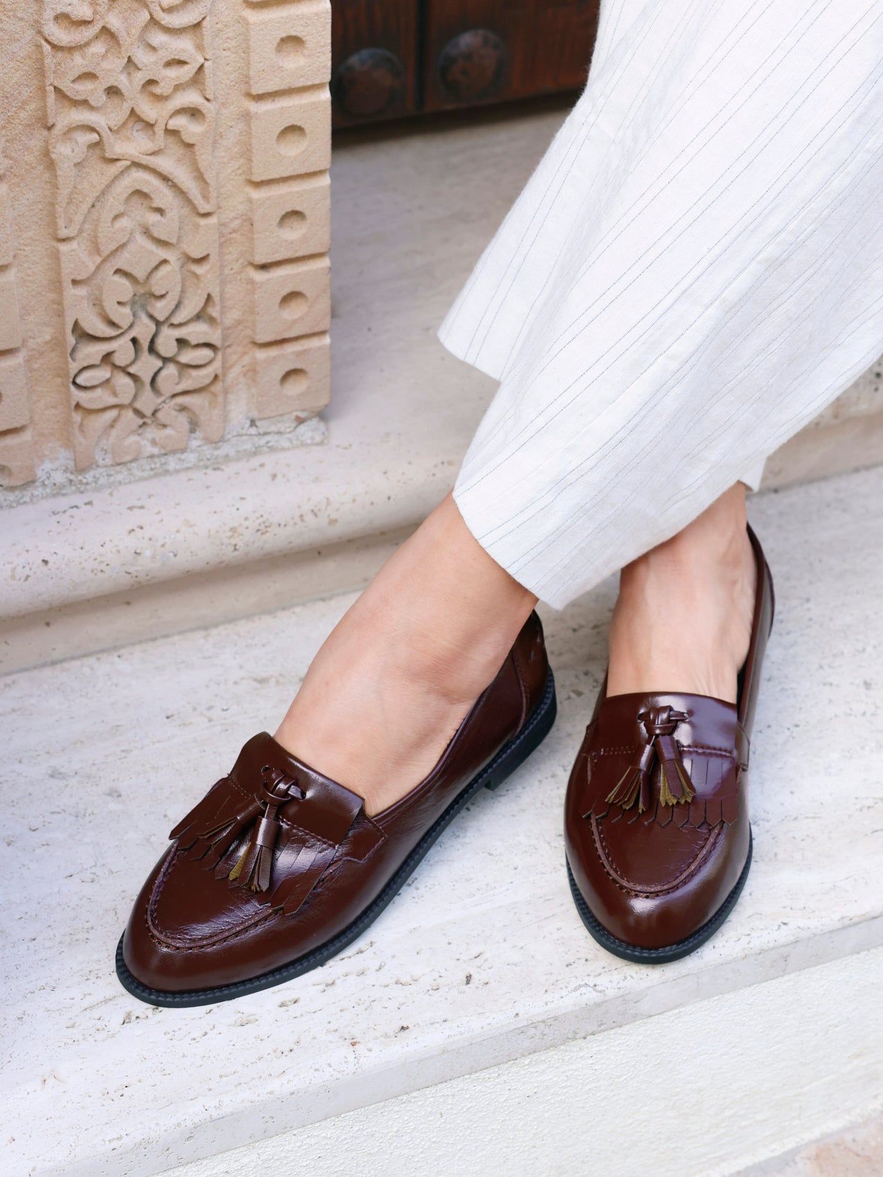 Linzi Rosemary Burgundy Faux Leather Classic Slip On Loafer