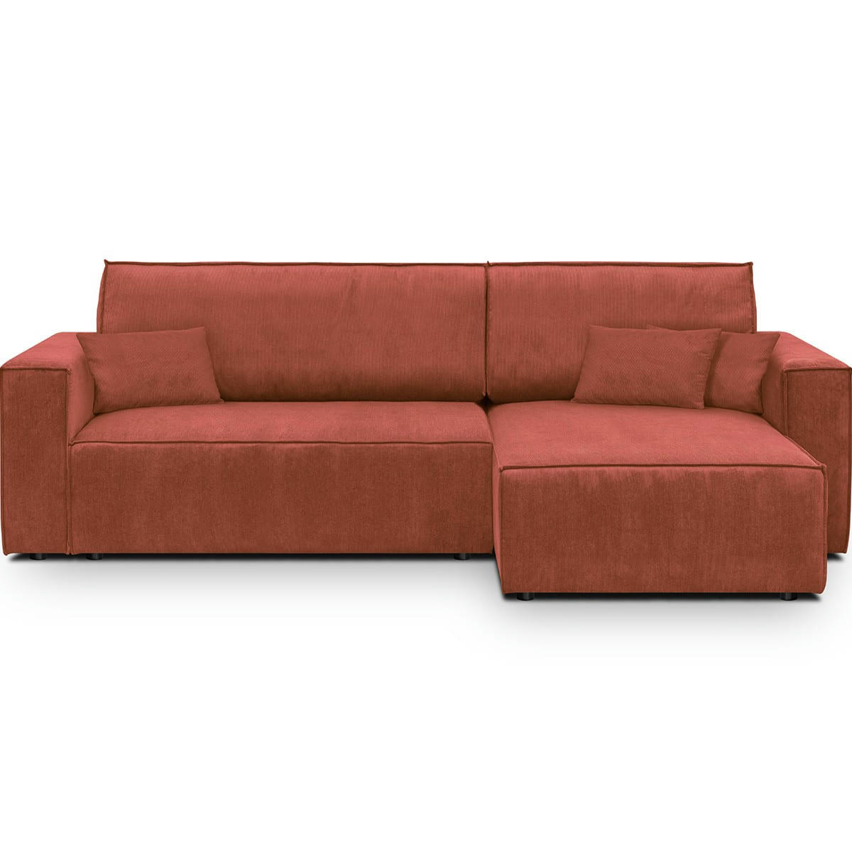 LIVIA NEW - Canapé d'angle convertible 4 places en velours fines côtes terracotta