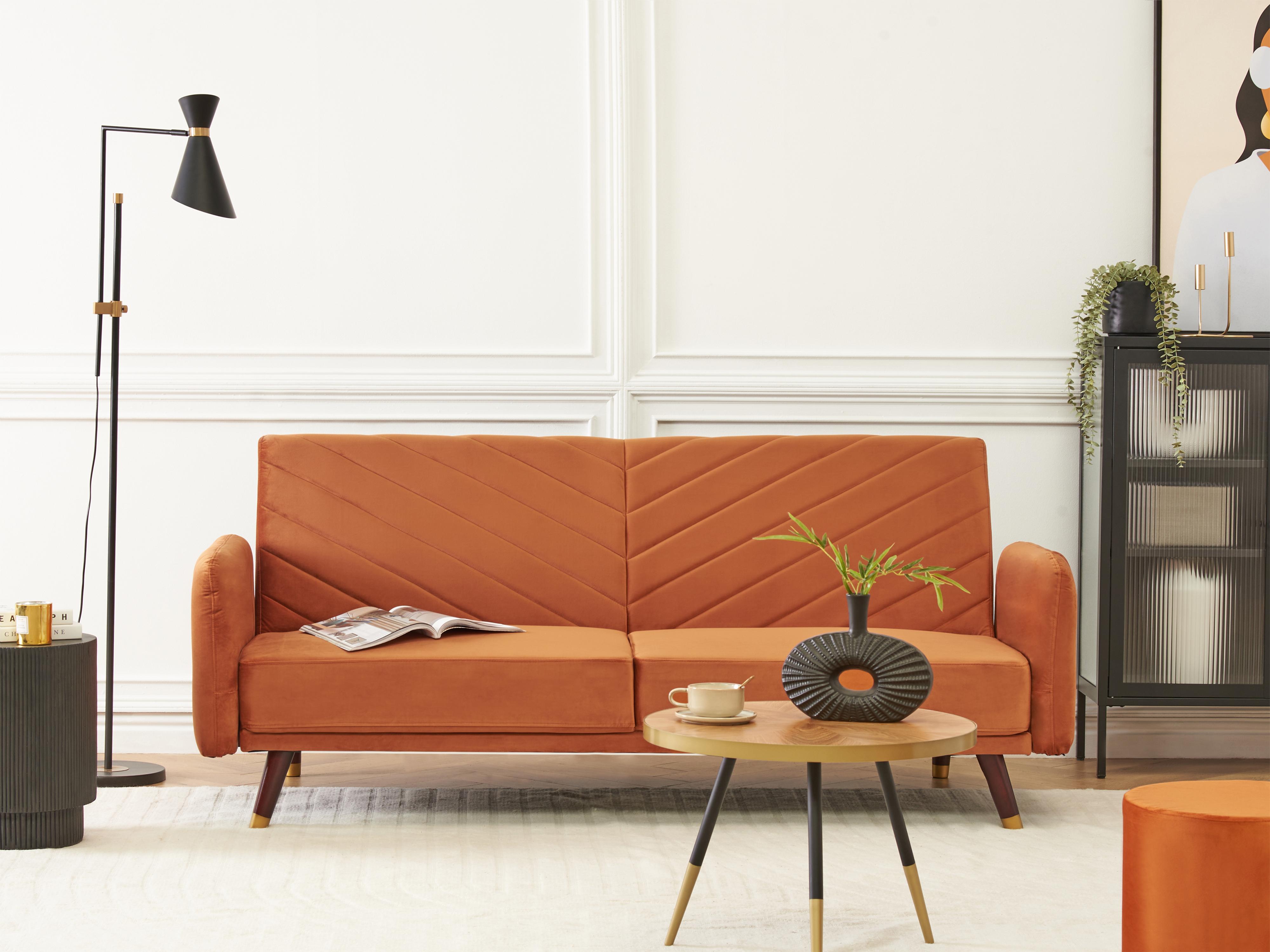 Sofa Bed 3 Seater SENJA Velvet Orange