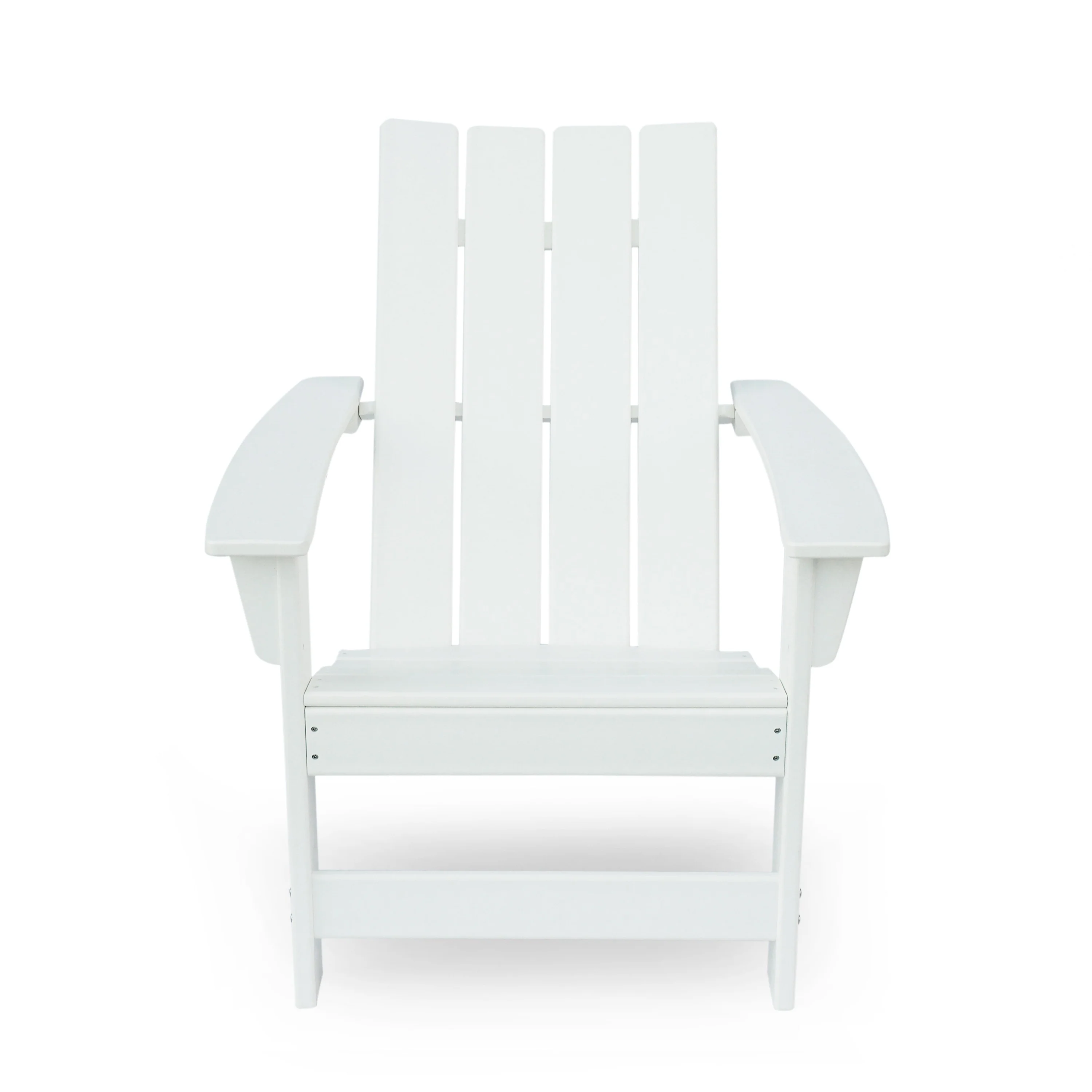 Elisa Outdoor Adirondack Chair, White Resin, Slat Panel Back and Seat