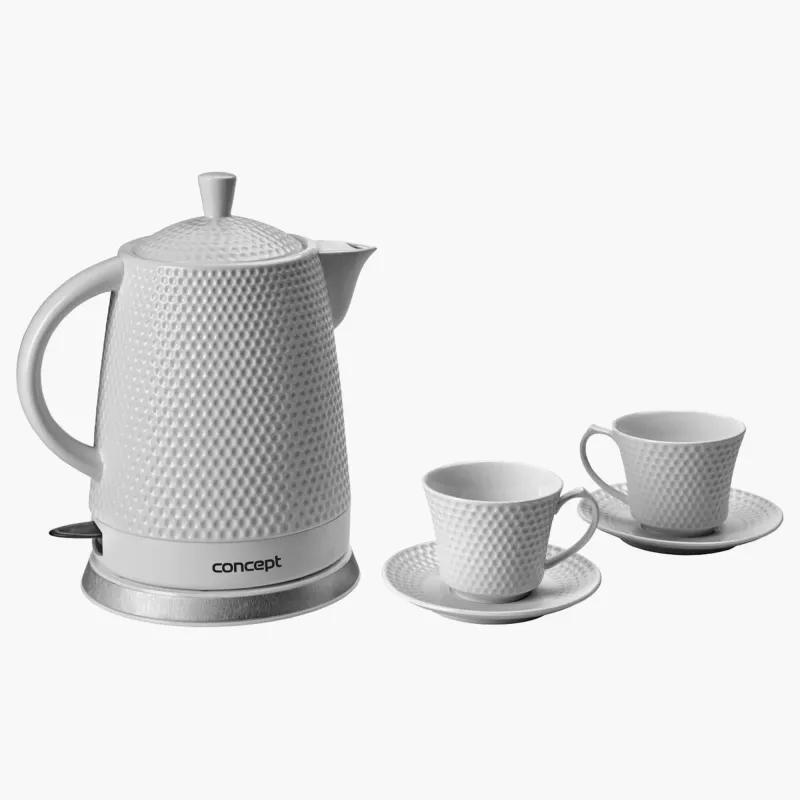 Czajnik elektryczny i 2 filiżanki CONCEPT 1,5 l biały ceramiczny