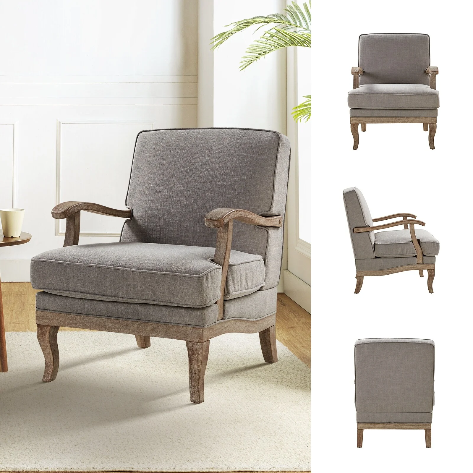 Rinaldo Farmhouse Polyester Armchair with Comfortable Backrest and Cushion Set of 2 by HULALA HOME