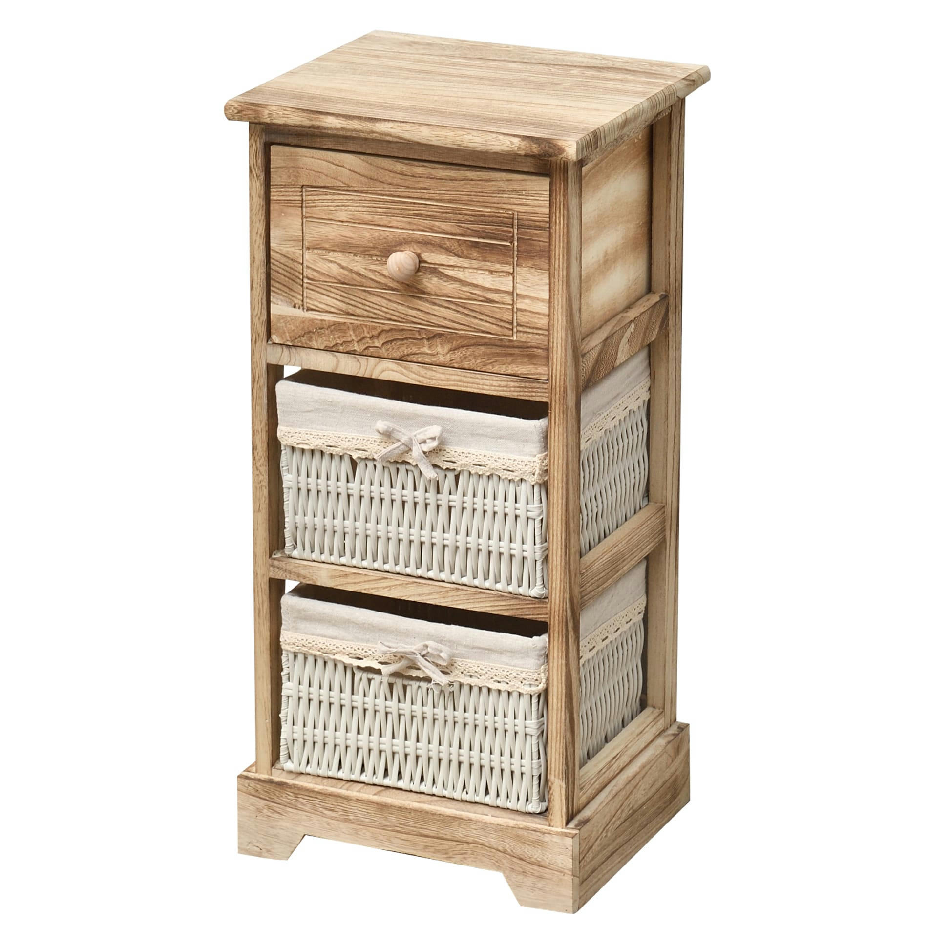 - Table de chevet avec 3 tiroirs en bois naturel et blanc