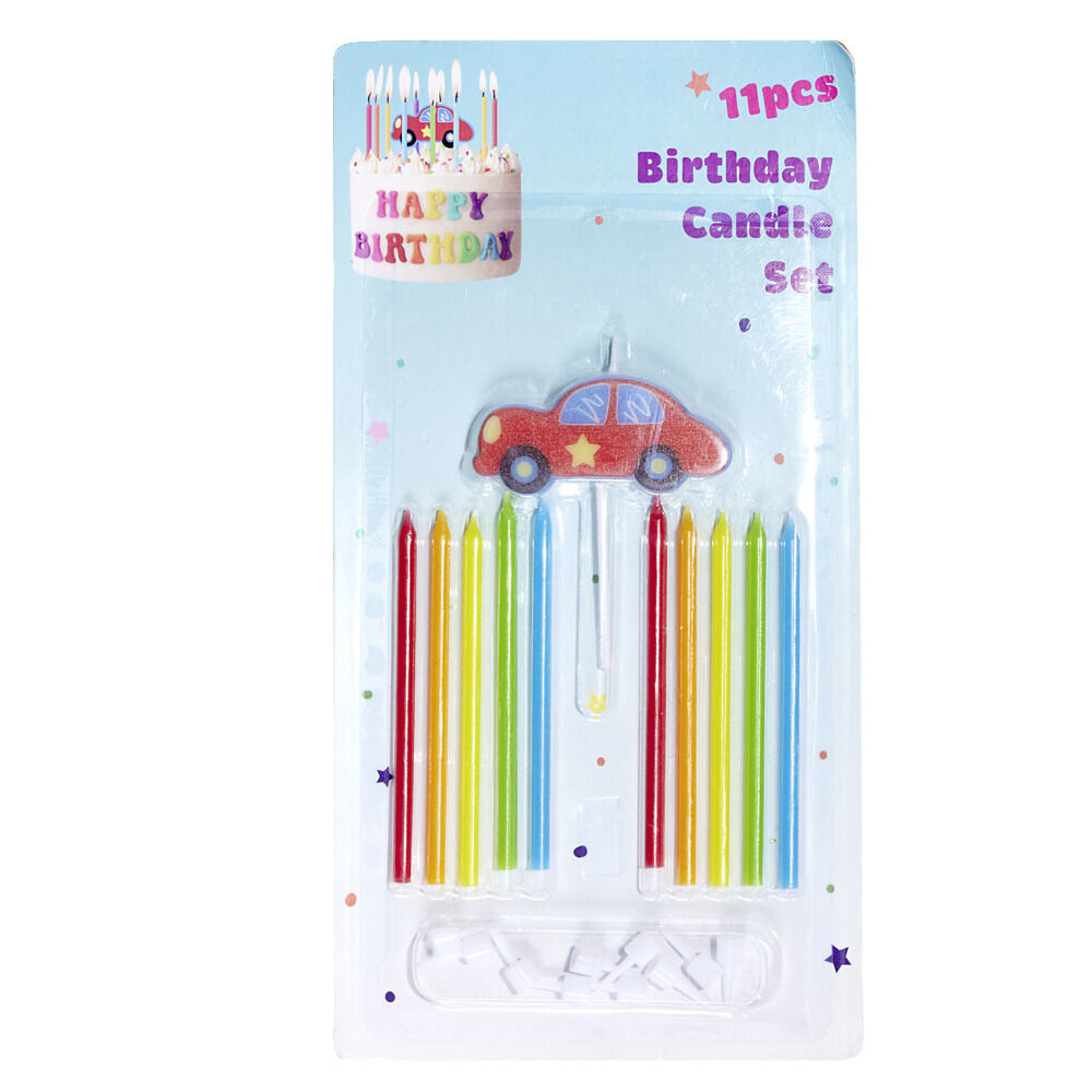 Lot de 10 bougies anniversaire voiture avec support