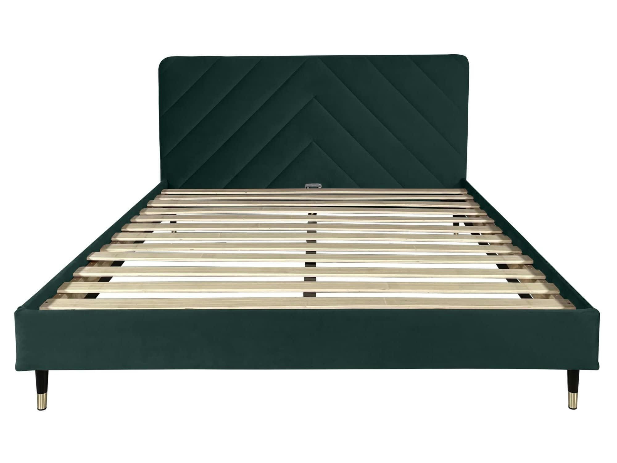 BARRY - Lit avec matelas 2 places  en velours vert bouteille 140x190