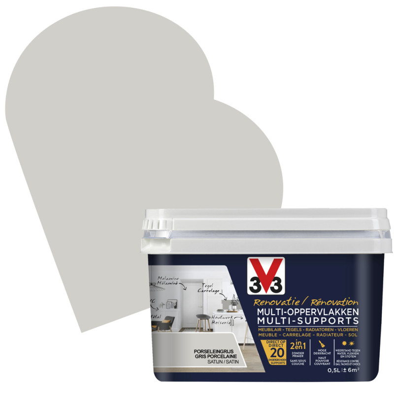Peinture de rénovation multi-supports Gris Porcelaine satin 0,5 L V33
