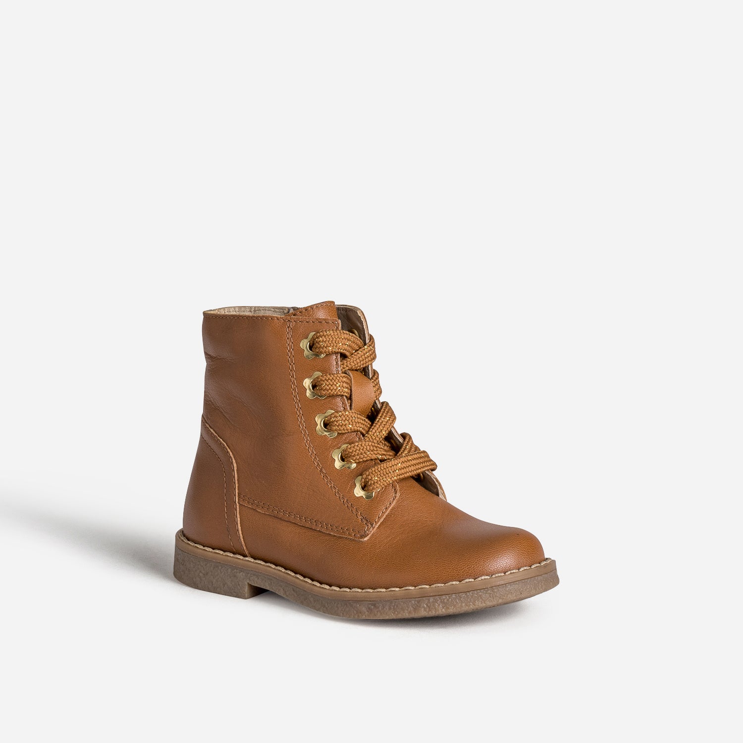 Bottine BUGGY camel cuir œillets-fleurs