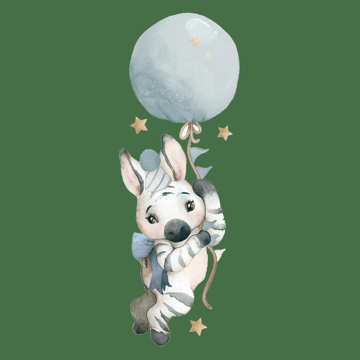 SELENE - Grand sticker le zèbre et son ballon en vinyle mat bleu
