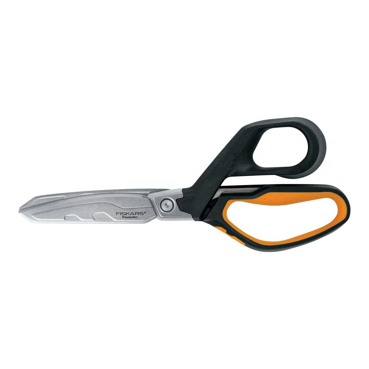 Fiskars PowerArc Heavy-Duty Stainless-Steel Soft-Grip Scissors, 8-in, Black/Orange