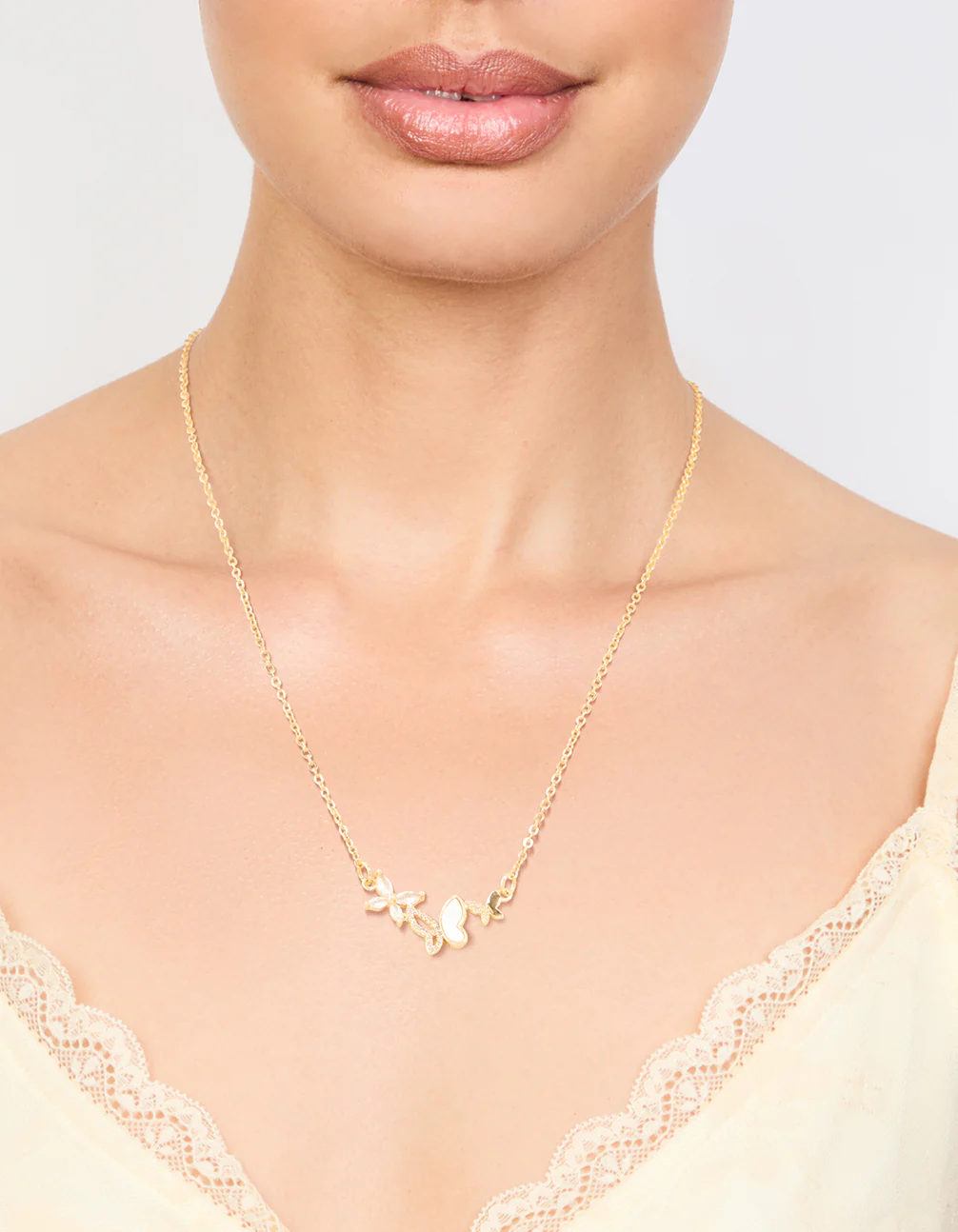 Gold Plated Cubic Zirconia Butterfly Pendant Necklace
