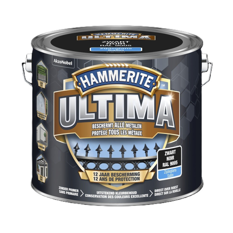 Laque pour métal Ultima noir satiné 2,5 L HAMMERITE