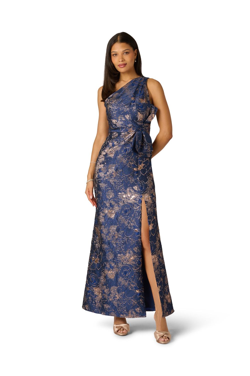 Adrianna Papell One Shoulder Jacquard Gown