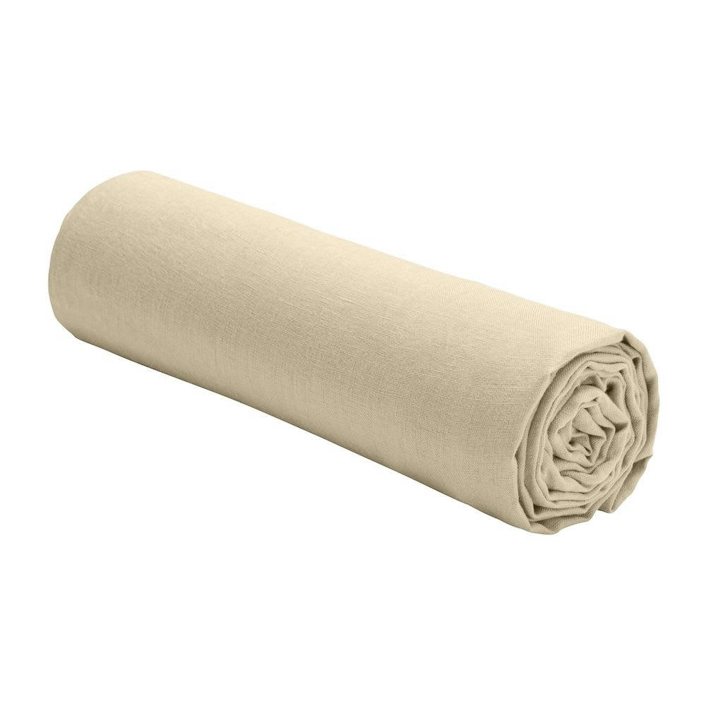 - Drap housse 2 personnes en lin français - lin lavé beige 140x190 cm