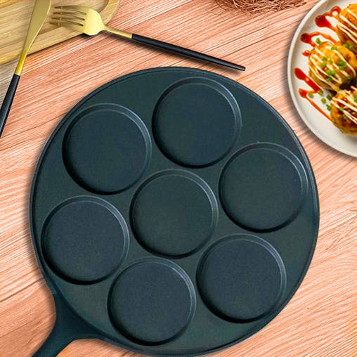 SOGA 2X Cast Iron Takoyaki Fry Pan 7 Hole Grill Mold 23cm