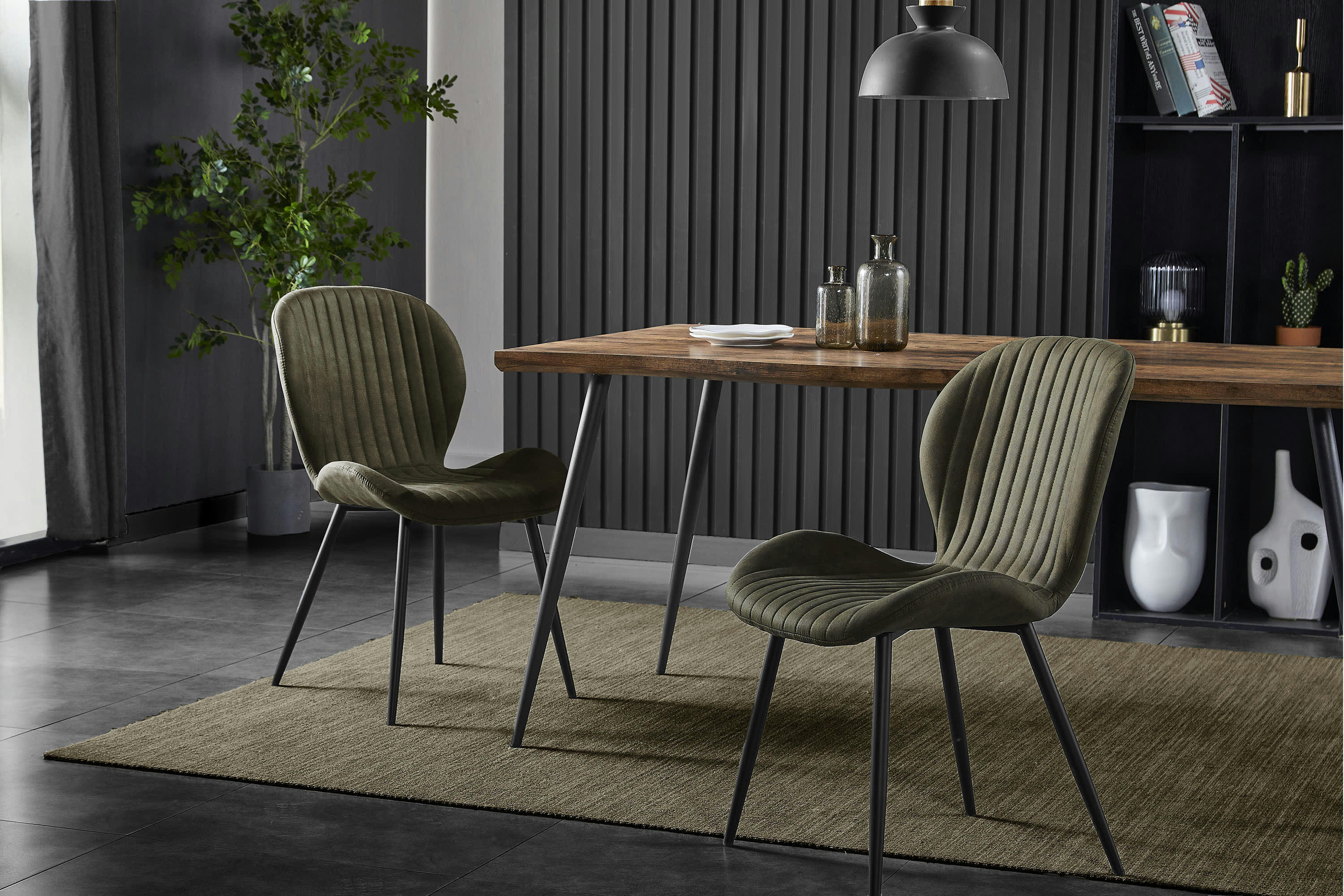 JANE - Chaise vintage en microfibre Army et métal noir (x4)