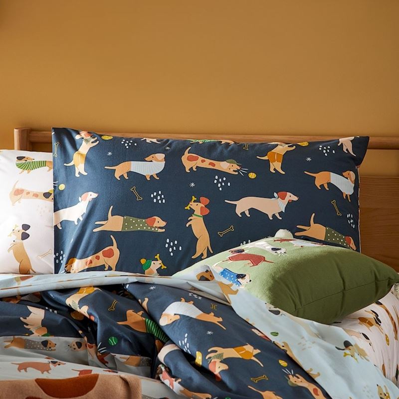 Playful Puppies Navy Quilt Cover Set