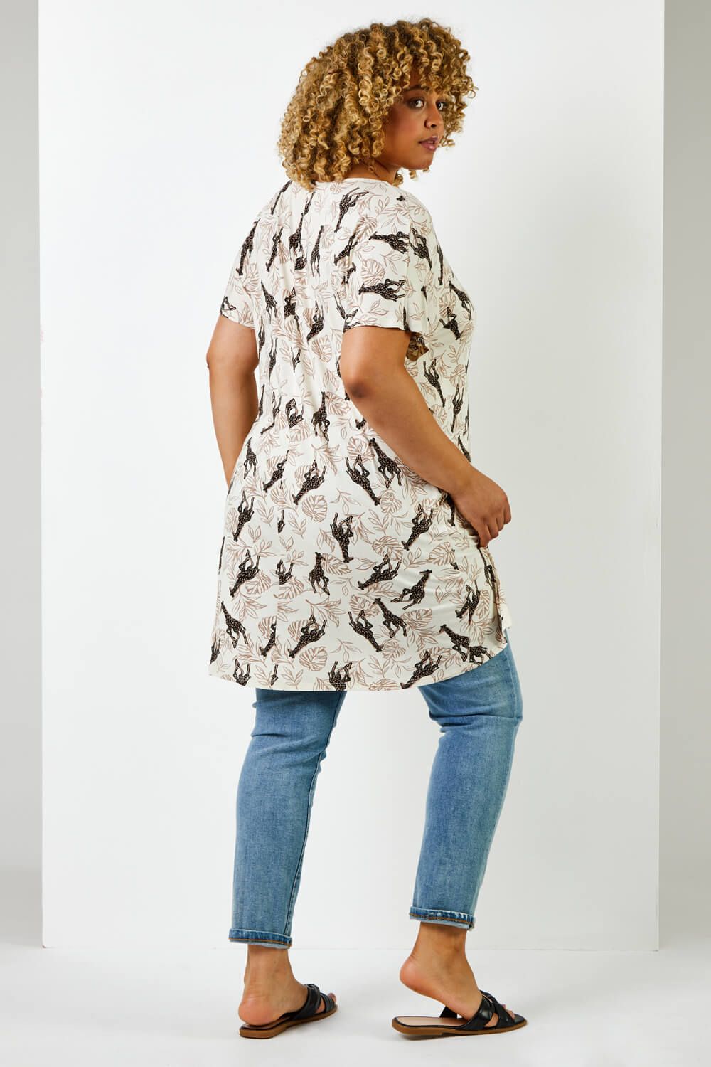 Roman Curve Giraffe Print Cross Detail Top