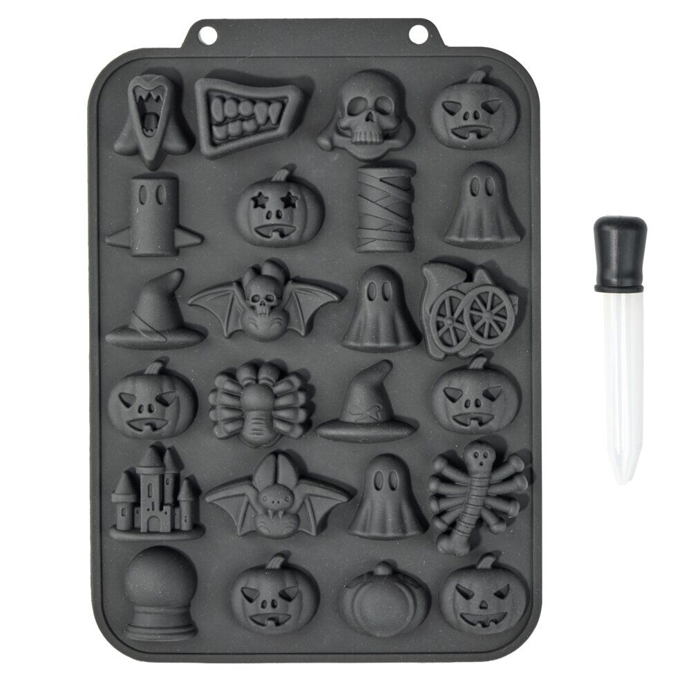 Moule à bonbons Halloween silicone noir avec pipette 19x27x1,5cm