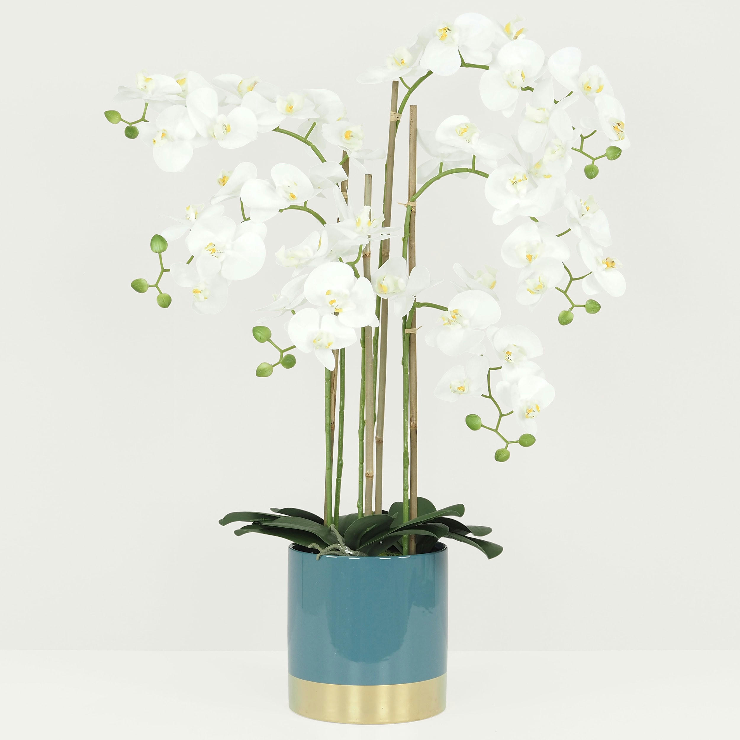 - Orchidées artificielles pot bleu et or 80cm