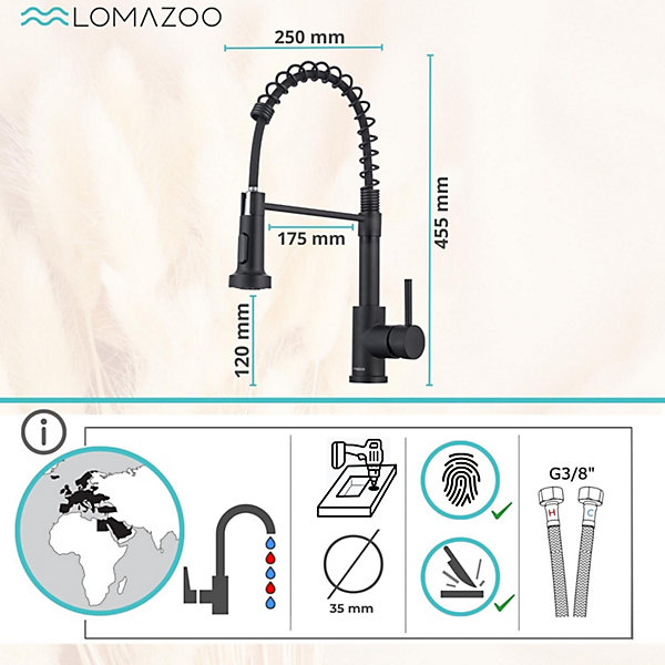 Mitigeur Cuisine avec avec Douchette Noir LOMAZOO Sapphire