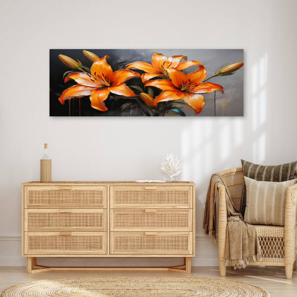 Feeby Obraz na płótnie, Lilia Kwiaty Pomarańczowe 90x30