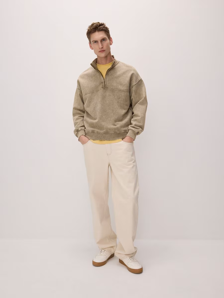 Cotton Sweatshirt With Stand Up Collar