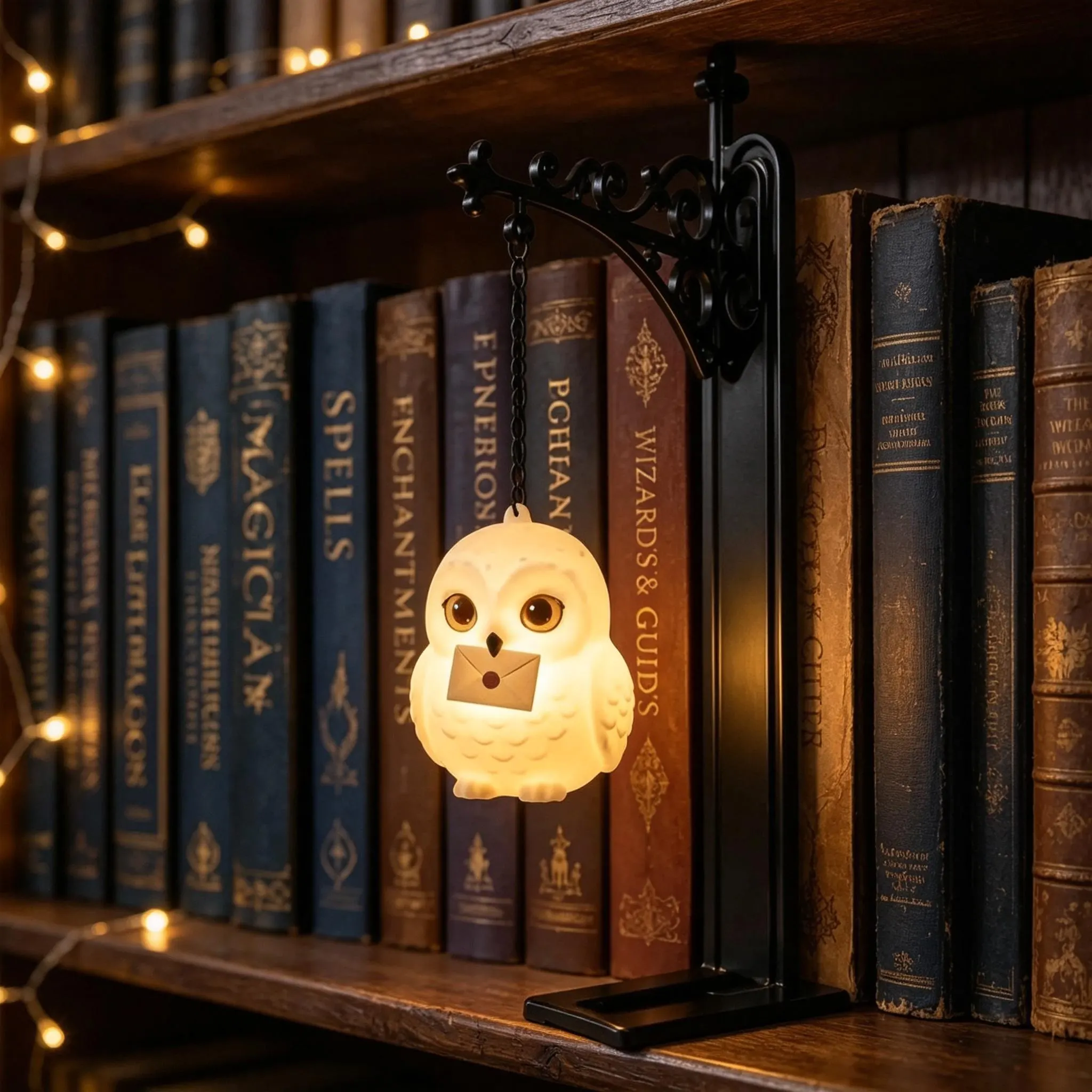 Whimsical Hanging Animal LED Lamp & Metal Bookend, Magical Shelf Accent Light, Cozy Book Nook Decor, Novelty Gift for Bookworms