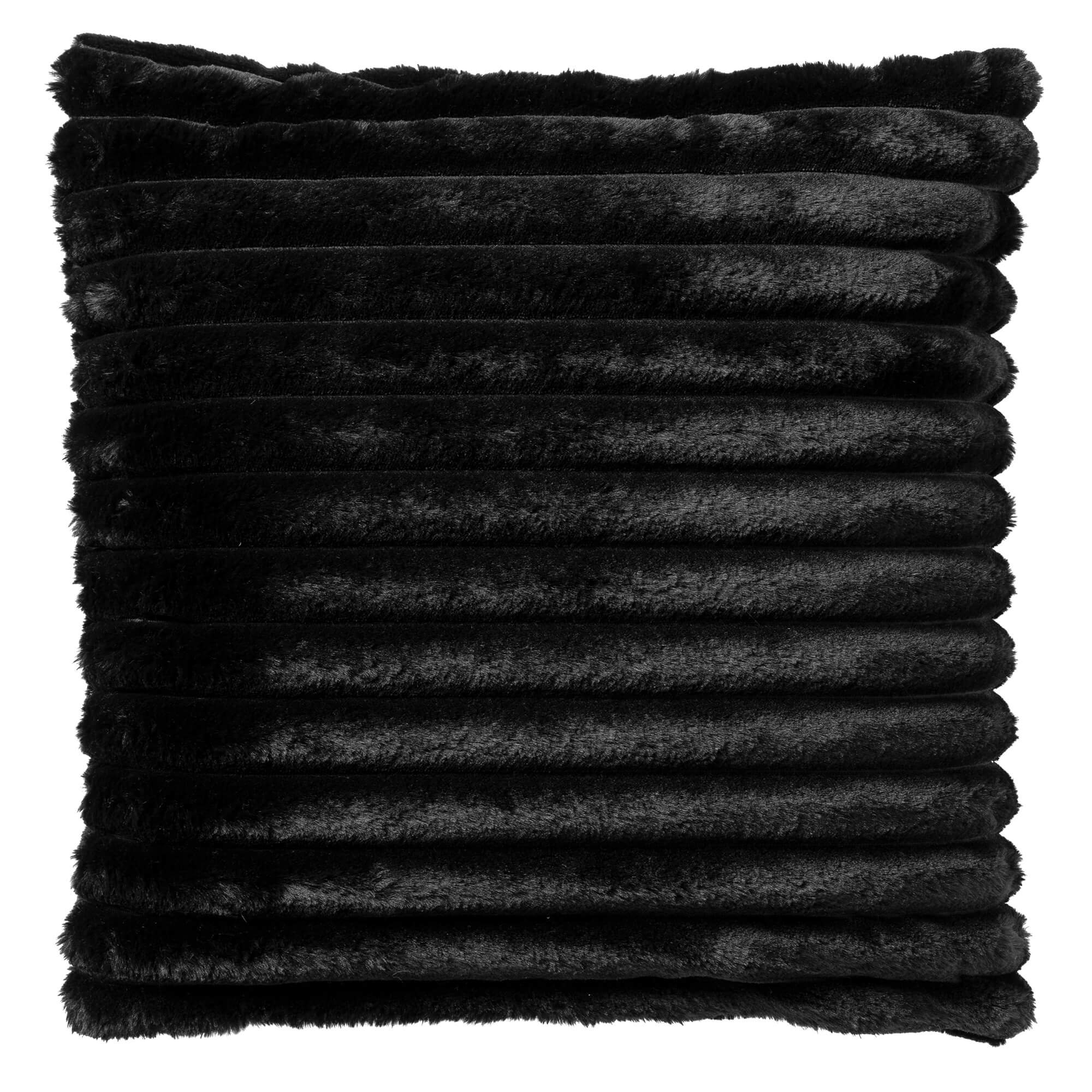 HAZEL - kussenhoes 50x50 cm - effen gestreept imitatiebont - Raven - zwart