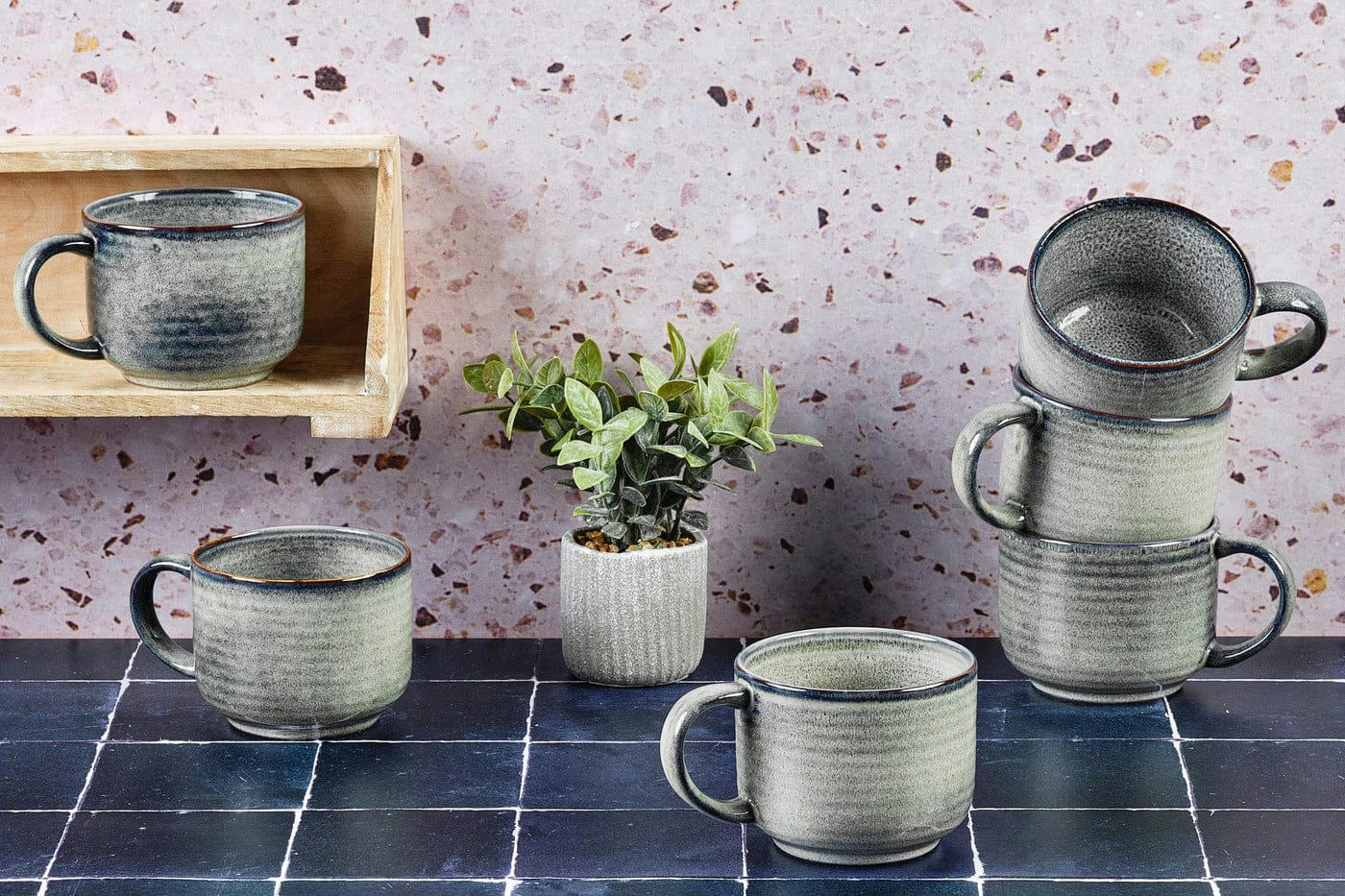 REACTIV - Lot de 6 mugs en grès gris 40cl