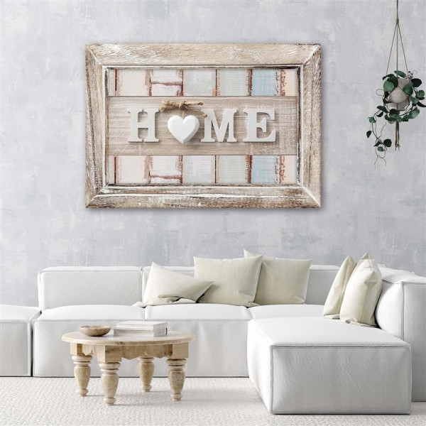 Feeby Obraz Napis Home z sercem w ramie vintage 60x40