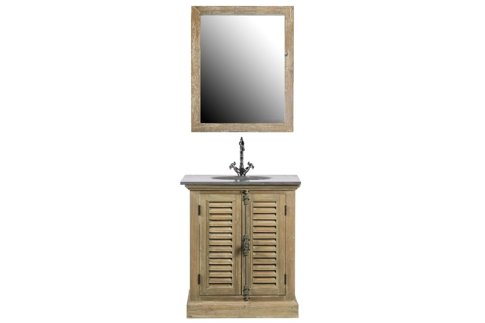 HANOÏ - Meuble simple vasque en bois plan en pierre et miroir (ensemble)