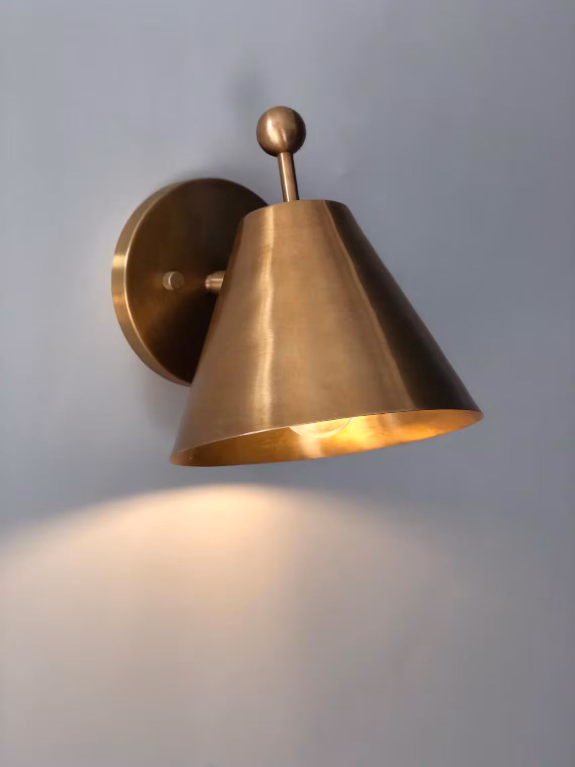 Mid Century Brass Wall Sconce, Adjustable Italian Style Cone Lamp, Bedside Reading Light